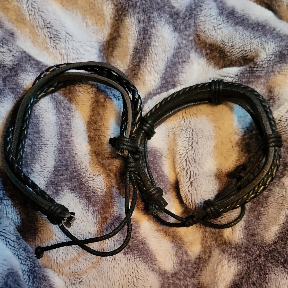 Black Leather Braided Bracelet Set